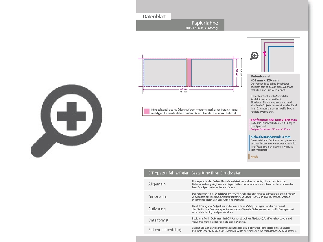 Product Bild hochwertige_papierfahne_mit_kunststoffstab__240_x_120_mm__beidseitig_bedruckt